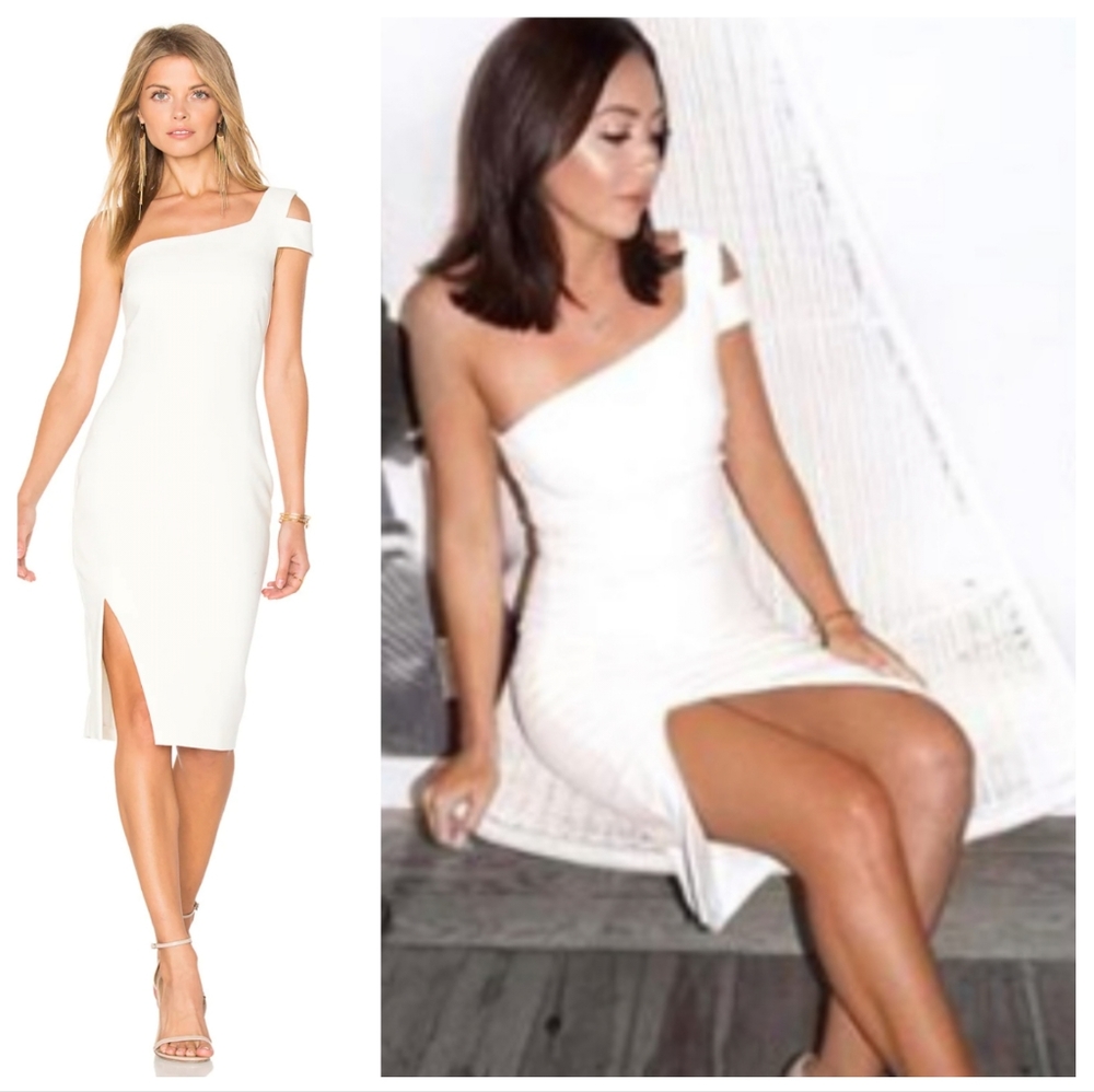 NEW LIKELY x REVOLVE Packard White One Shoulder Side Slit Midi Dress Size 2